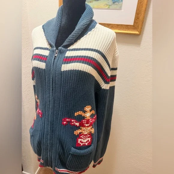 The J. Peterman Company  Small 100% Cotton vintage-style Cowichan knit zip-up - Picture 3 of 14